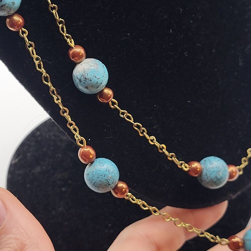Vintage Southwest Style Turquoise Ceramic Beads Long Station Necklace 42in